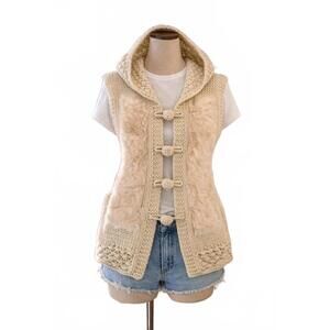 Chunky Knit Hooded Vest Faux Fur Boho Cozy Fall